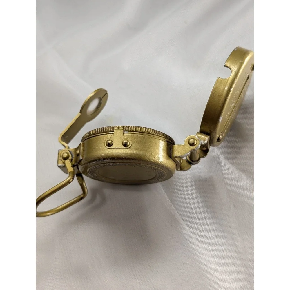 Gold Brass Style Lensatic Pocket Compass Japan Mid Century Hiking Gear Vintage